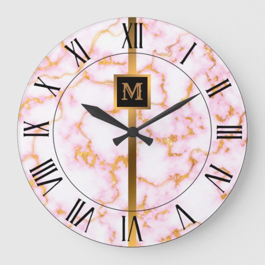 ラグジュアエレガントリーブモダンラック金ゴールド大理石 ラージ壁時計 (正面)