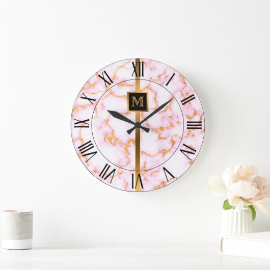 ラグジュアエレガントリーブモダンラック金ゴールド大理石 ラージ壁時計 (ホーム)