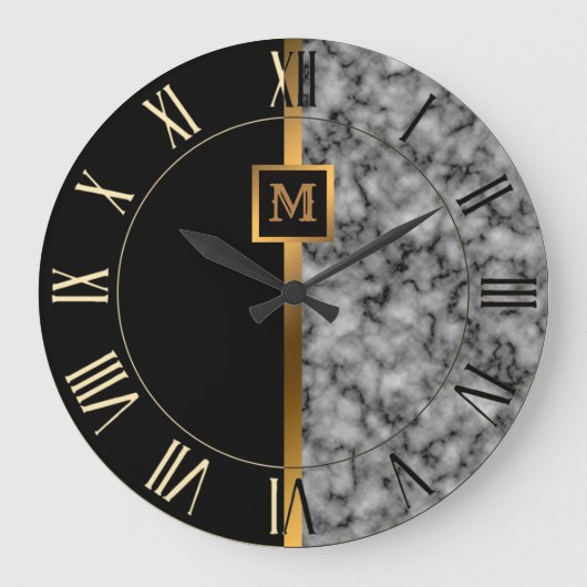 ラグジュアエレガントリーブモダンラック金ゴールド大理石 ラージ壁時計 (正面)