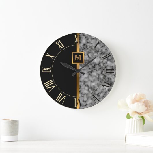 ラグジュアエレガントリーブモダンラック金ゴールド大理石 ラージ壁時計 (ホーム)