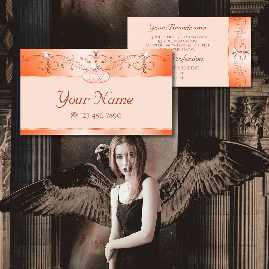 ラグジュアグラムサーモン華美ジュエきらめくリーイニシャル 名刺