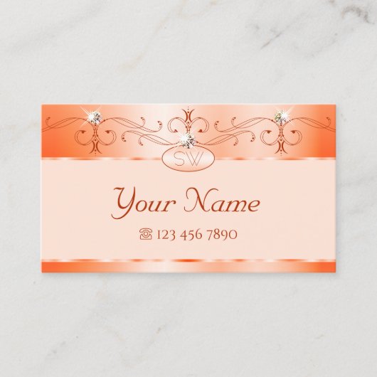 ラグジュアグラムサーモン華美ジュエきらめくリーイニシャル 名刺 (正面)