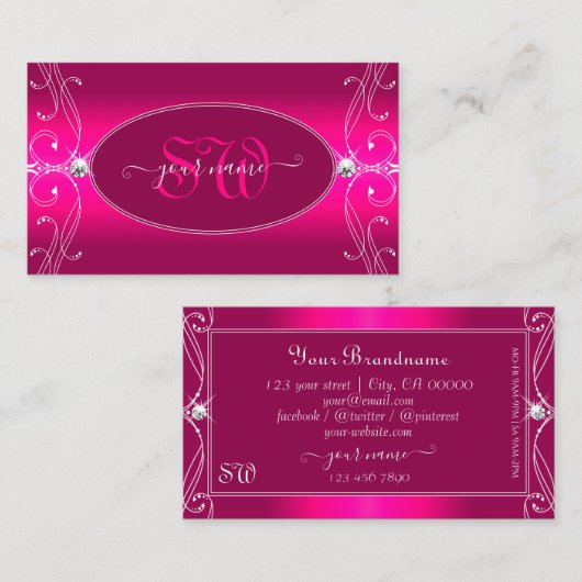 ラグジュアグラムピンクダイ華美アきらめくモンドイニシャル 名刺 (正面/裏面)