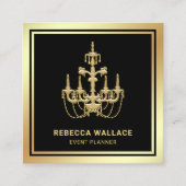 ラグジュアスブラックゴールドフォイルシャンデリアイベントプランナー スクエア名刺 (正面)