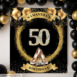 ラグジュアダイヤモンド数字の背景(金ゴールドバルーン付き) タペストリー