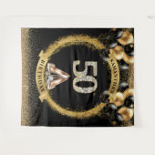 ラグジュアダイヤモンド数字の背景(金ゴールドバルーン付き) タペストリー (正面(横))