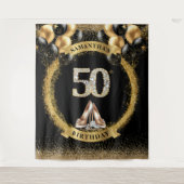 ラグジュアダイヤモンド数字の背景(金ゴールドバルーン付き) タペストリー (正面)