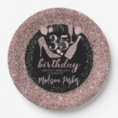 ラグジュアパーソナライズされたリー35th誕生日グリッター ペーパープレート (正面)