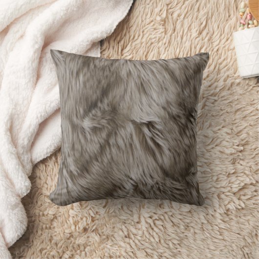 ラグジュアフェイクリーファープリントベージュタンミンクアニマルヘア  クッション (ブランケット)