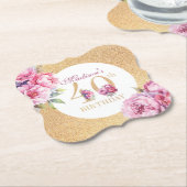 ラグジュアリカスタムー40thバースデーピオニー金ゴールドグリッター ペーパーコースター (アングル)