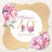 ラグジュアリカスタムー40thバースデーピオニー金ゴールドグリッター ペーパーコースター (正面)