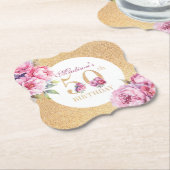 ラグジュアリカスタムー50th誕生日牡丹金ゴールドグリッター ペーパーコースター (アングル)