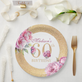 ラグジュアリカスタムー60th誕生日牡丹金ゴールドグリッター ペーパープレート