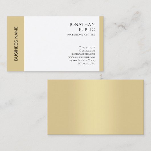 ラグジュアリモダンエレガントフェイク金ゴールドホワイトプロフェッショナル 名刺 (正面/裏面)