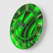 ラグジュアリモダンーグリーン抽象芸術フローラバラ ラージ壁時計 (傾斜)