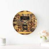 ラグジュアリユニークーウッド金ゴールドモノグラムの ラージ壁時計 (ホーム)