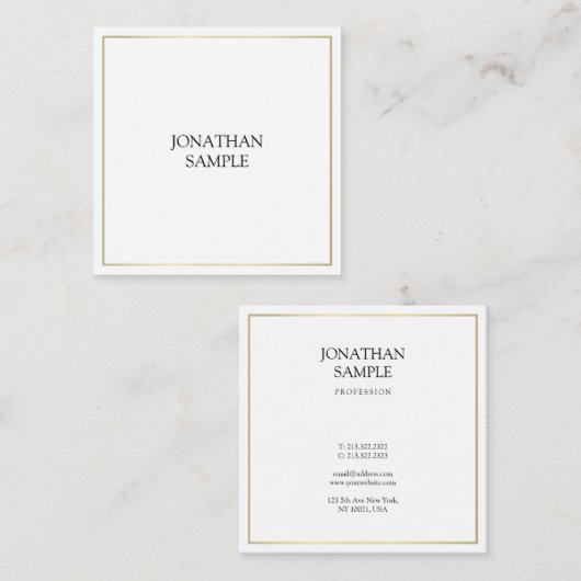 ラグジュアリーお洒落エリートデザイントレンディー金ゴールドプレーンモダン スクエア名刺 (正面/裏面)