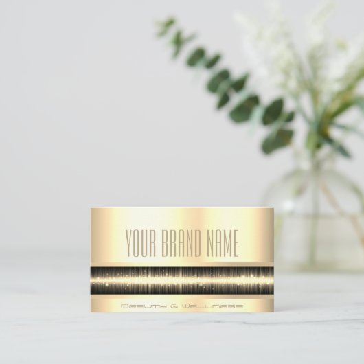 ラグジュアリーかわいらしエレガント金ゴールドグラマー写真テンプレート 名刺 (スタンド正面)