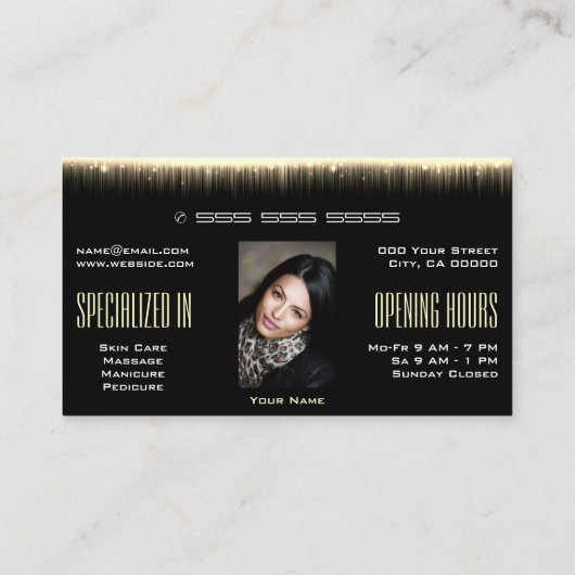 ラグジュアリーかわいらしエレガント金ゴールドグラマー写真テンプレート 名刺 (裏面)