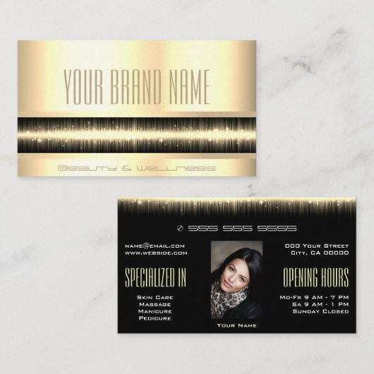 ラグジュアリーかわいらしエレガント金ゴールドグラマー写真テンプレート 名刺 (正面/裏面)