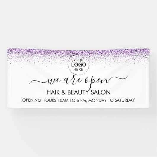 ラグジュアリーが輝くグリッター パープル サロン 横断幕 (横)