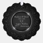 ラグジュアリーきらめくシルバーフレ結婚ーム記念日 オーナメントカード (裏面)