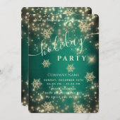 ラグジュアリーきらめく企業のホリデーパーティー緑 招待状 (正面/裏面)