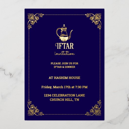 ラグジュアリーなイフタルパーティーの招待状（金箔仕様） 箔招待状 (正面)