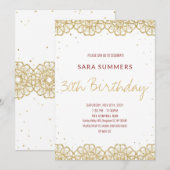 ラグジュアリーなゴールドグリッターが輝く、深紅のクロシェ編み レーザーカットスタイル 招待状 (正面/裏面)