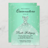 ラグジュアリーなサテングリーン 15歳の誕生日 クイーンセニョーラ 招待状 (正面/裏面)