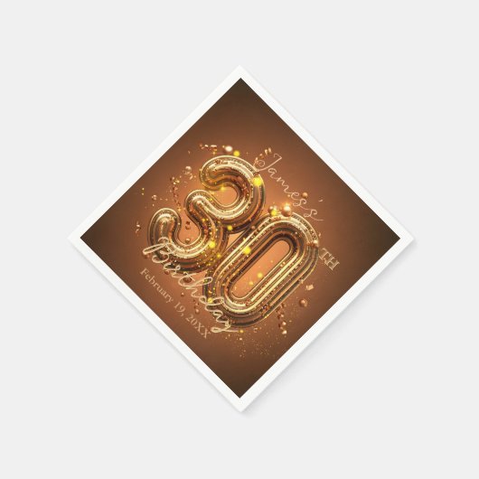 ラグジュアリーなシックなグラムブラウンと金ゴールド30歳の誕生日 スタンダードカクテルナプキン (角)