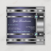 ラグジュアリーなシルバーエフェクトダークブルーフェイクライン スクエア名刺 (裏面)