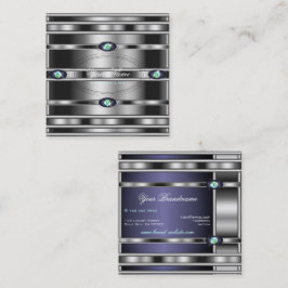 ラグジュアリーなシルバーエフェクトダークブルーフェイクライン スクエア名刺