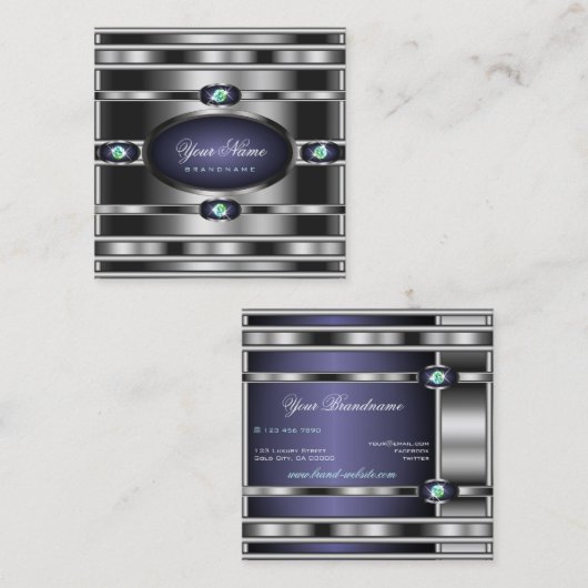ラグジュアリーなシルバーエフェクトダークブルーフェイクライン スクエア名刺 (正面/裏面)