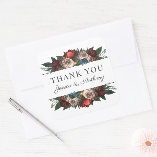 ラグジュアリーなジュエルトーンの花束 お礼 スクエアシール (封筒)