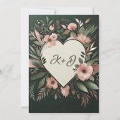 ラグジュアリーなダークグリーンとソフトピンクの花のウェディング 招待状 (裏面)