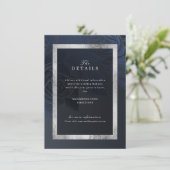 ラグジュアリーなネイビー ヴィンテージ ボタニカル ウェディング ディテール エンクロージャーカード (スタンド正面)