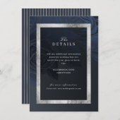 ラグジュアリーなネイビー ヴィンテージ ボタニカル ウェディング ディテール エンクロージャーカード (正面/裏面)