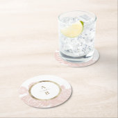 ラグジュアリーなバラのブッシュゴールドのヴィンテージ結婚式のモノグラム ラウンドペーパーコースター (インサイチュ)