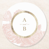 ラグジュアリーなバラのブッシュゴールドのヴィンテージ結婚式のモノグラム ラウンドペーパーコースター (正面)