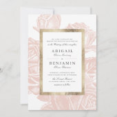 ラグジュアリーなバラのブッシュゴールド ヴィンテージ ボタニカル ウェディング 招待状 (正面)