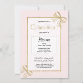 ラグジュアリーなバラピンクのゴールドグリッターの蝶ネクタイ キンセアニエラ 招待状 (正面)