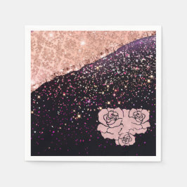 ラグジュアリーなバラ ブラック グリッター ブッシュ ローズ スタンダードカクテルナプキン