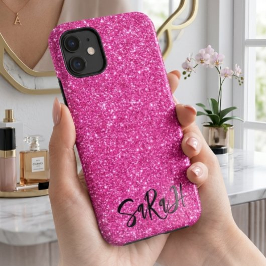 ラグジュアリーなピンクグリッター スパークル 名前入り Case-Mate iPhoneケース