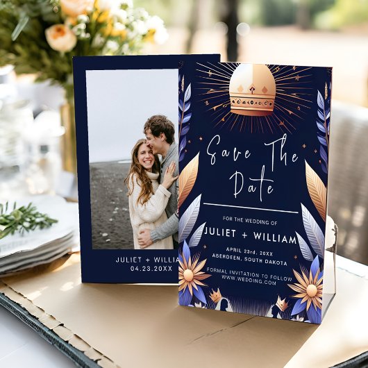 ラグジュアリーなフューシャクラウンホワイトとロイヤルブルーの結婚式 セーブザデート