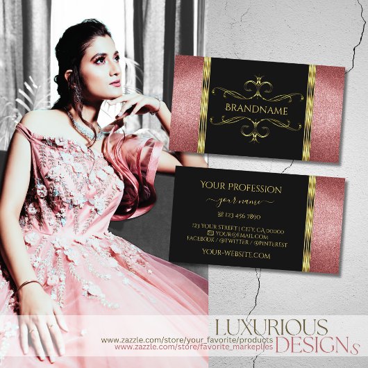 ラグジュアリーなブラックと金ゴールドとレッドグリッター 華美 名刺