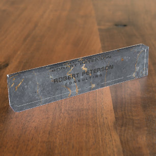 ラグジュアリーなブラックと金ゴールドの大理石テクスチャイメージ デスクネームプレート