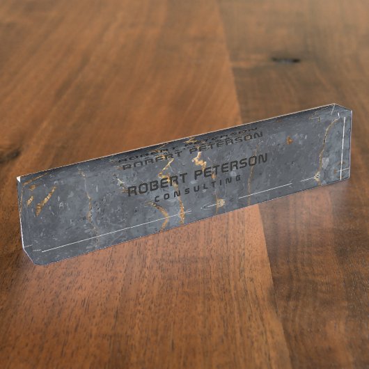 ラグジュアリーなブラックと金ゴールドの大理石テクスチャイメージ デスクネームプレート (側面)