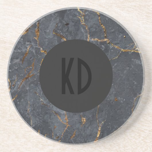 ラグジュアリーなブラックと金ゴールドマーブルテクスチャ コースター (正面)