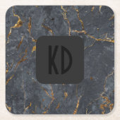 ラグジュアリーなブラックと金ゴールドマーブルテクスチャ スクエアペーパーコースター (正面)